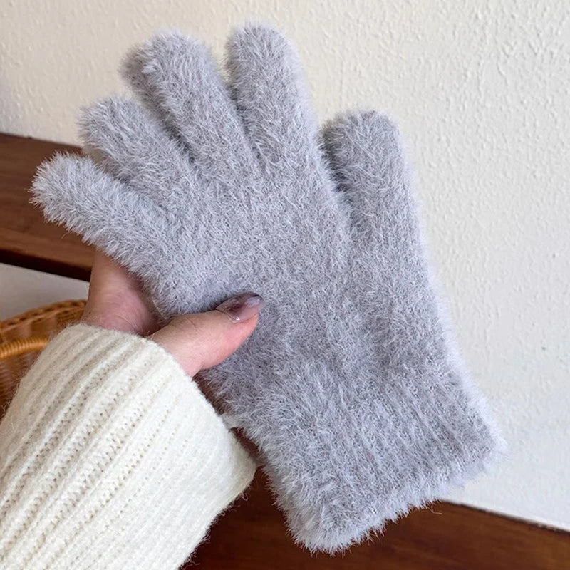 Ins Cute Touch Screen Gloves Women Winter Thicken Warm Plush Gloves Full Finger Outdoor Skiing Cycling Fleece Gloves