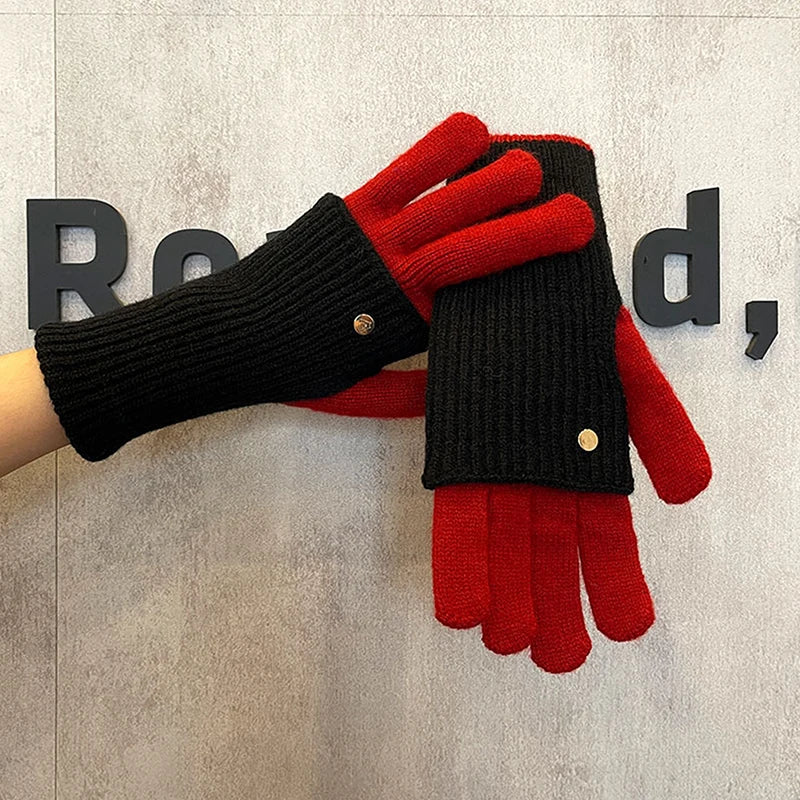 Ins Cute Touch Screen Gloves Women Winter Thicken Warm Plush Gloves Full Finger Outdoor Skiing Cycling Fleece Gloves