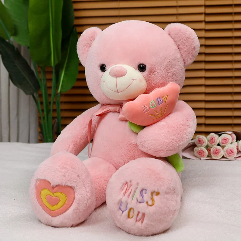 New Flower Silk Ribbon Love Bear Plush Toys Stuffed Cute Bear Doll Boys&Girls Valentine's Gift Kids Baby Christmas