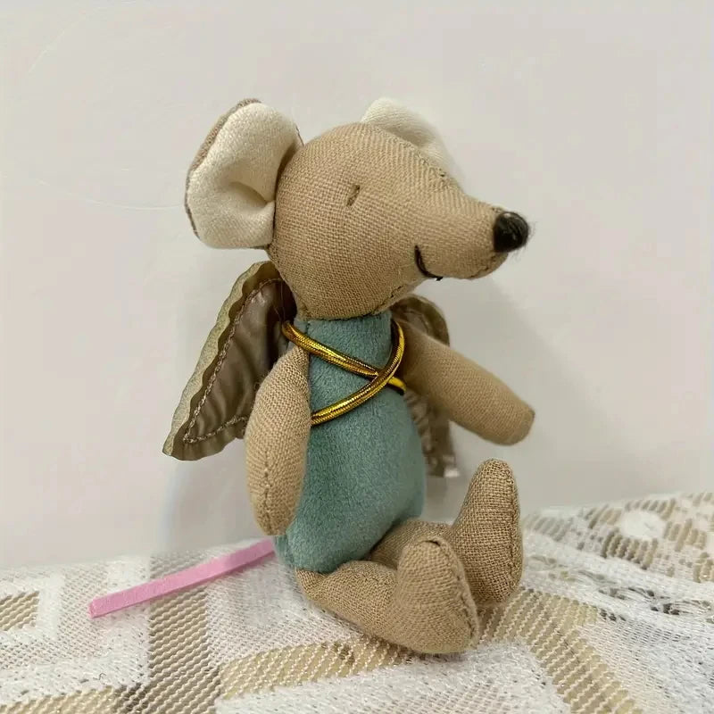 Nordic Style Fabric Art Mouse Doll Thumb Doll Toy Cute Angel Wings Mouse Doll Zodiac Gift Birthday Gift Rag Doll Small Decoratio