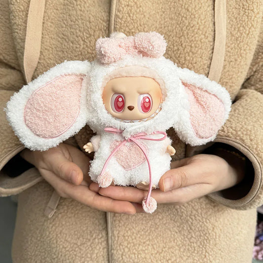 Mini Doll'S Clothes Outfit Accessories For Labubu Idol 1st 2nd generation big-eared White Pink Rabbit Overalls Clothing Gift