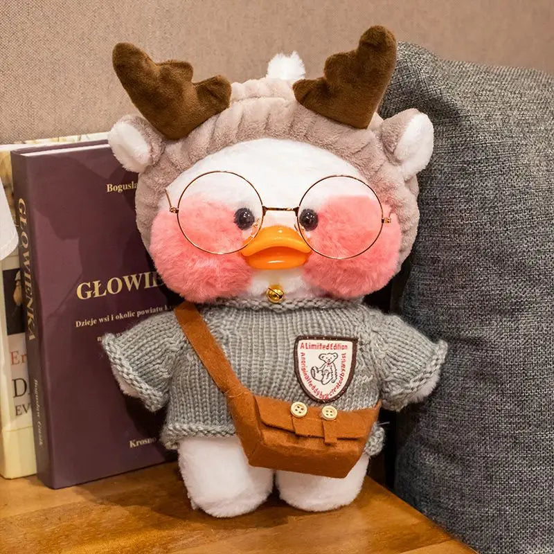 30cm Cute Cafe White Duck Stuffed Plush Animals Toy Wear Glasses And Clothes Soft Doll Girl Birthday Creative Gift For Children