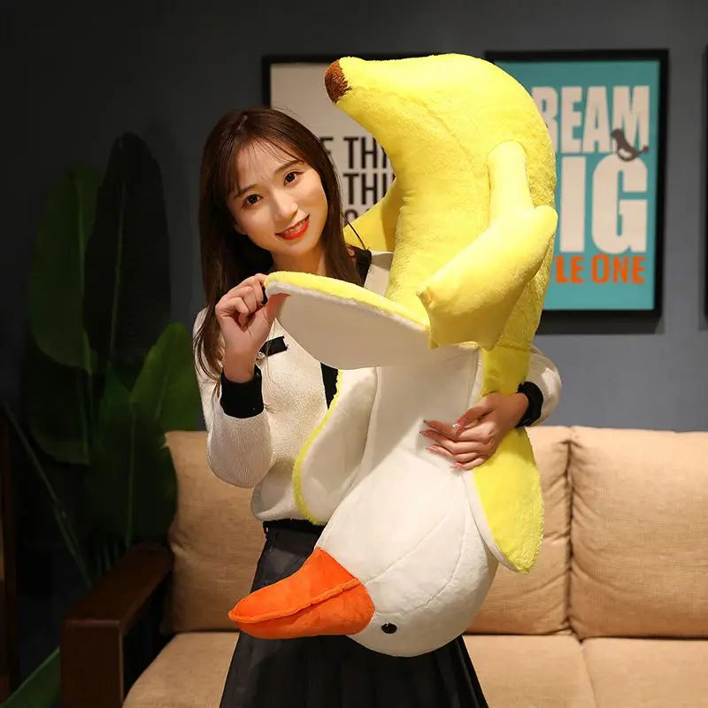 Giant 110cm Fluffy Banana Duck Plush Toys Sleep Pillow Cute Animal Stuffed Swan Goose Dolls Floor Mat Kids Girls Birthday Gift