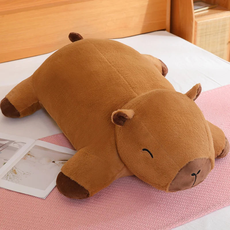 Giant Kawaii Capybara Plush Doll Floor Mat High Quality Animal Brown Capybara Plush Carpet Home Decor Gift For Boys And Girls