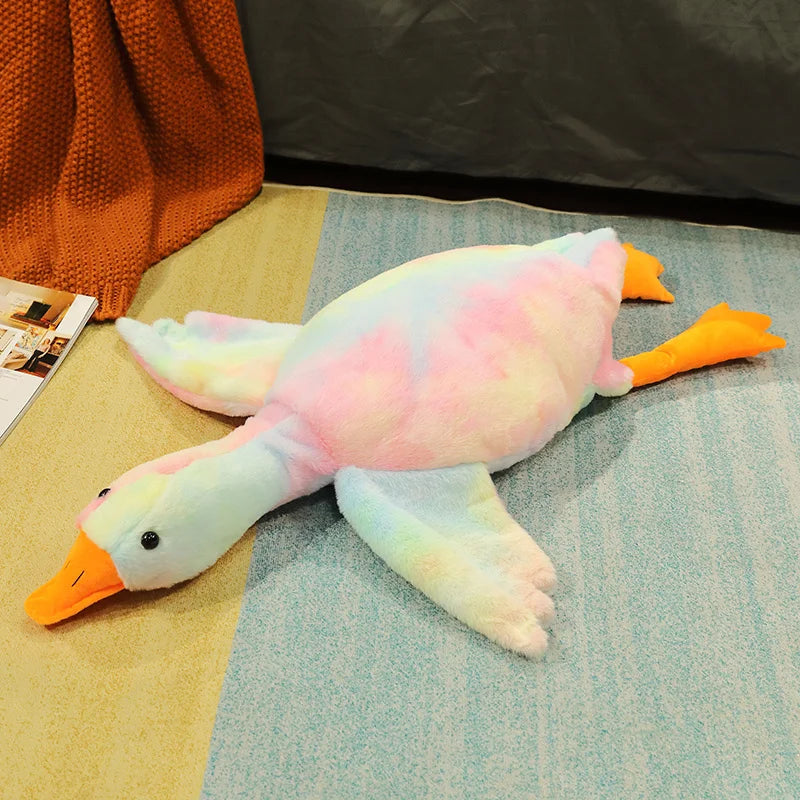 190cm Big Size Colorful Lying Duck Plush Pillow Soft Rabbit Fur Animal Pillow Plush Mat Stuffed Dolls Sleeping Appease Toy Gifts