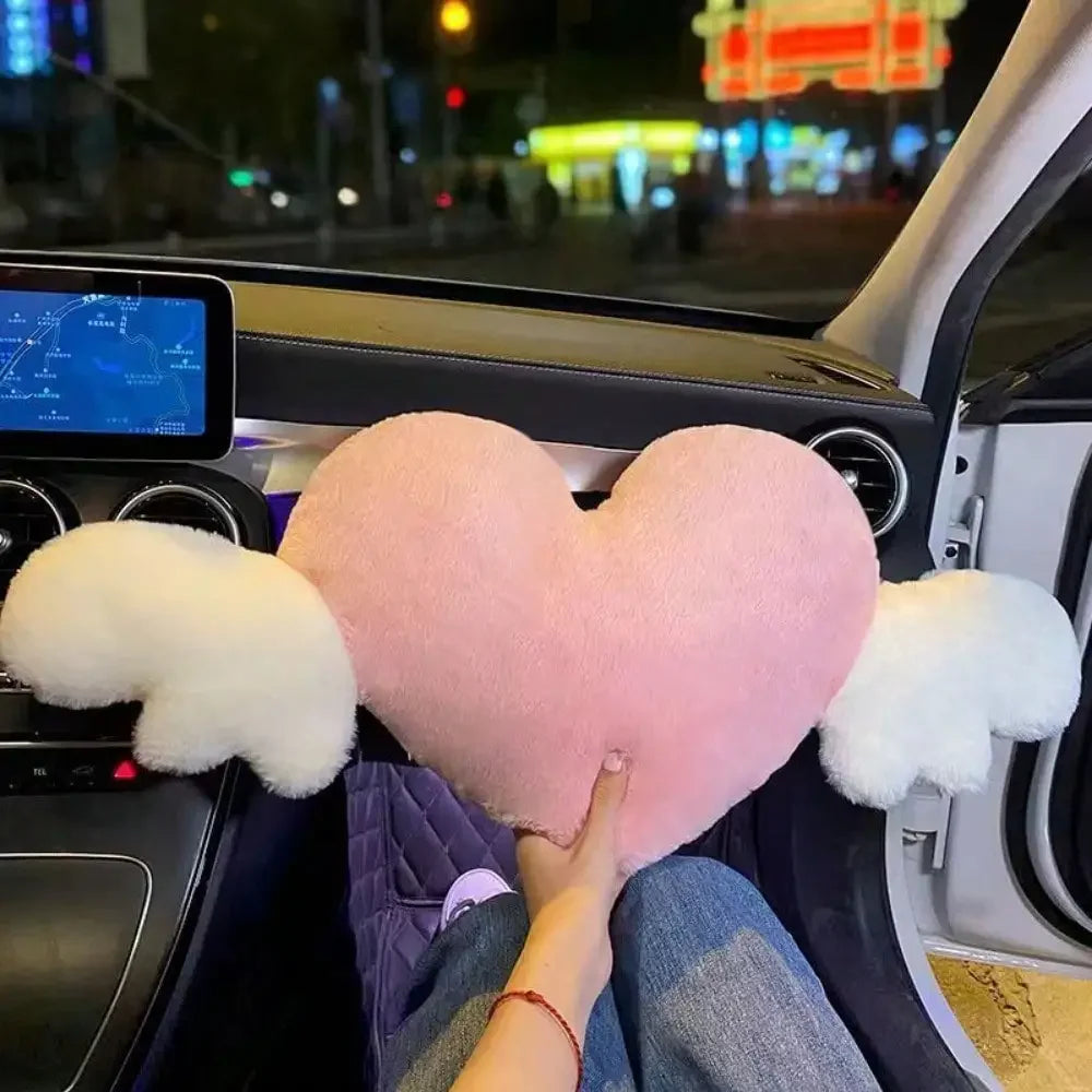 Love Wings Car Headrest Plush Love Neck Pillow Heart-Shaped Plush Style for Your Car Seat Car Accessories