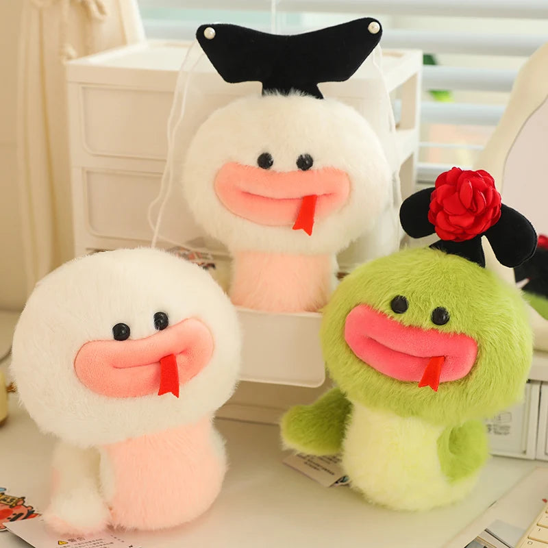 20/25cm Kawaii Hot Sale Soft Snake Plush Doll Green Cartoon Small Snake With Hat Plush Toy Decoration Bedroom Sofa Friend Gifts