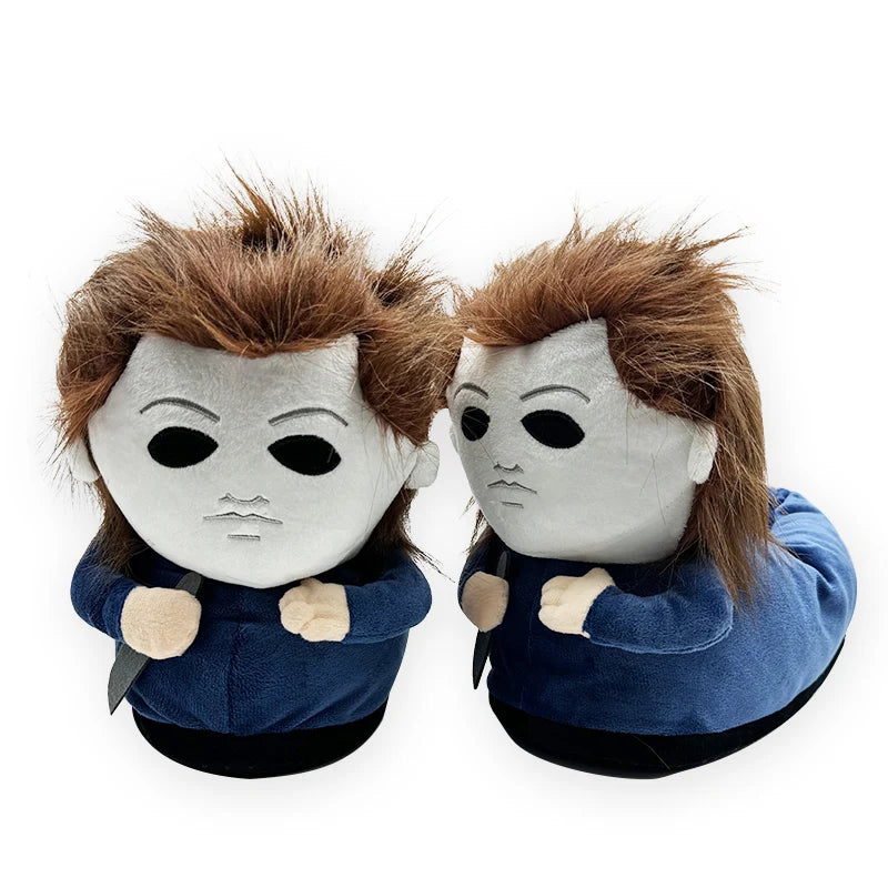 Cute Michael Myers Plush Dolls Halloween Horror Cartoon Cosplay Anime Plushie Soft Plush Slippers Birthday Gifts