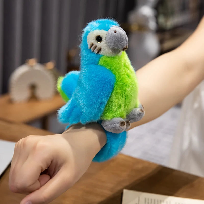 20CM Cute Parrot Flamingo Animal Slap Snap Wrap Wrist Bracelet Plush Bird Hand Ring Toys Funny Gifts