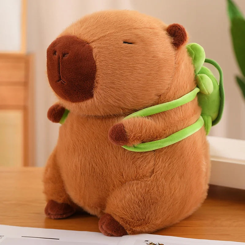 Strawberry Hat Capybara Plush Toy Simulation Turtle Backpack Capibara Stuffed Animals Papa Hand Circle Ring Small size Pendant