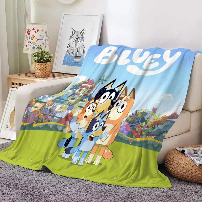 Bluey Cartoon Anime Flannel Blanketbluey Family Blanket Throw Home Sofa Lunch Break Blankets Children Student Blankets Nap Gifts