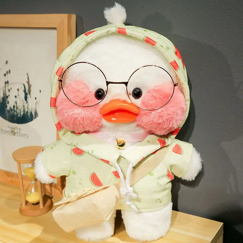 30cm Kawaii Cafe White Duck Stuffed Plush Animals Toy Wear Glasses And Hoodie Soft Doll Girl Birthday Creative Gift For Children