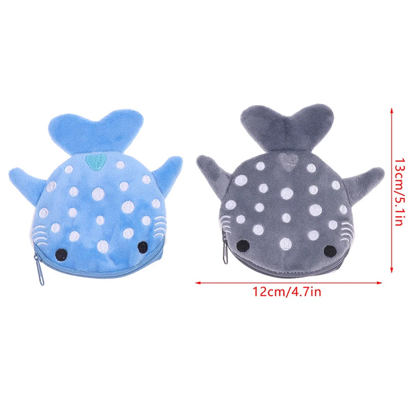 Cute Cartoon Plush Shark Coin Purse Plush Animal Wallet For Women Kids Zipper Coin Bag