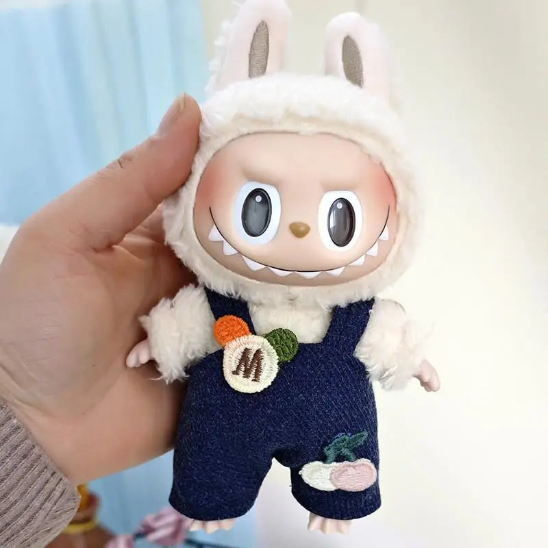 17cm Mini Plush Doll'S Clothes Outfit Accessories For Korea Kpop Exo Labubu Idol Dolls Corduroy overalls T-shirt Clothing Gift