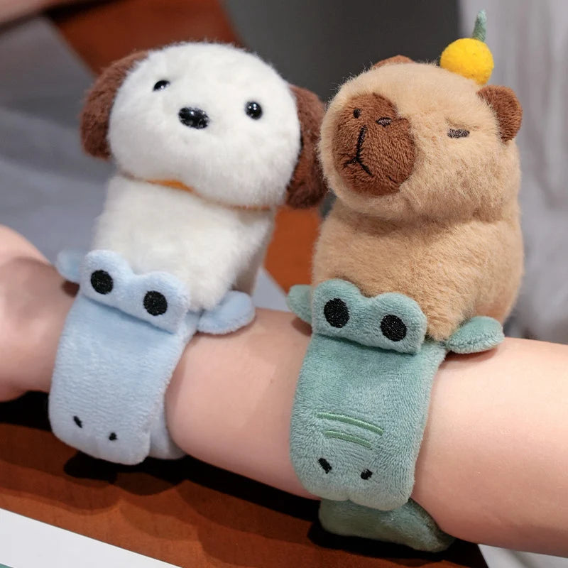 Creative Animal Slap Snap Wrap Wristband Bracelet Capybara Dog Cat Plush Hand Ring Wristband Kids Toys Creative Funny Gift