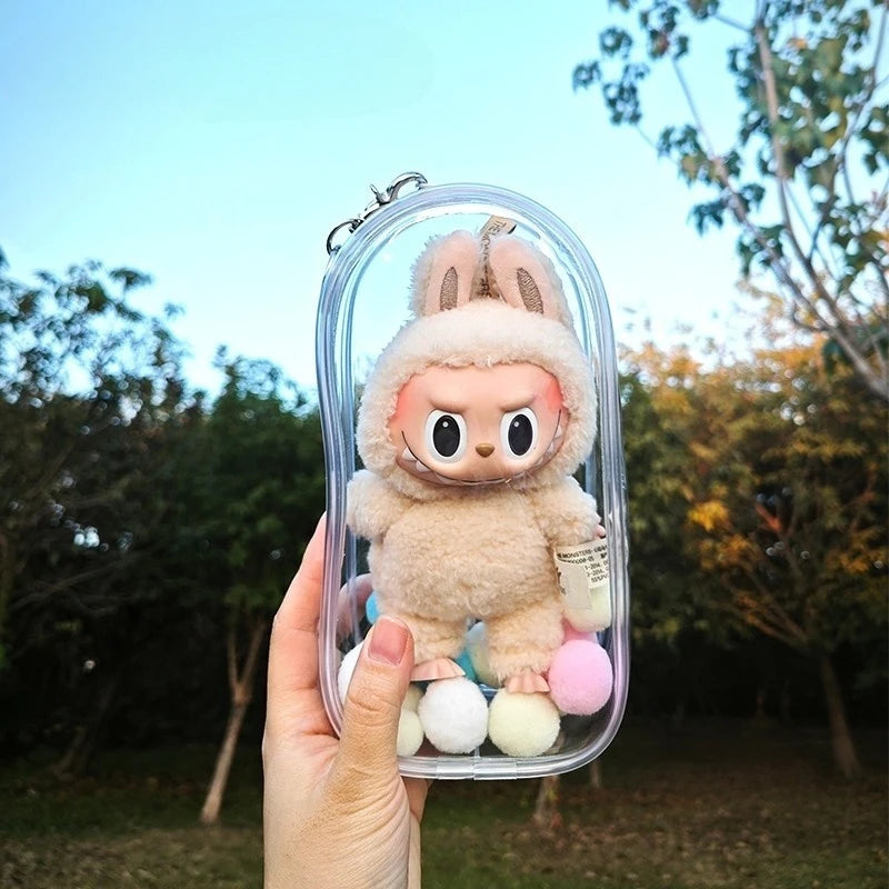 Protective Bag Thick Silicone Case For Labubu v1 v2 / Liila cat PVC Transparent Doll Dustproof Box with Keychain and balls