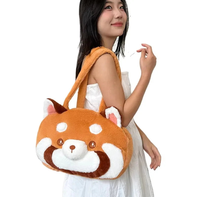 Red Panda Plush Backpack Cute Plushie Doll Women Crossbody Fur Soft Shoulder Bag for Camping Travel Party Female Birthday Gift