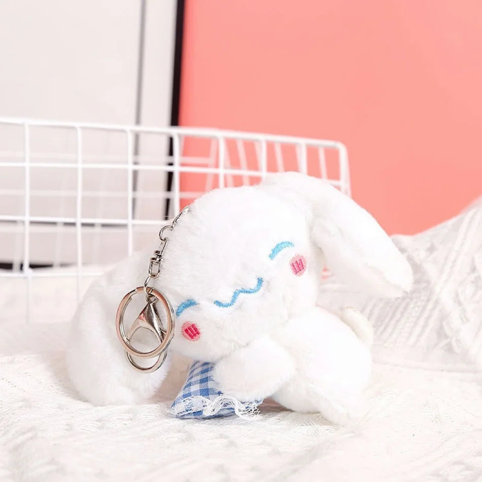 Sanrio Cinnamoroll Keychain Kuromi Melody Keyring Children Plush Toys Kawaii Pompom Purin Keychains Pendant Key Chain Women Gift