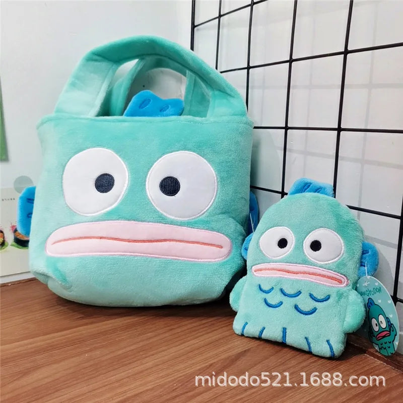 Sanrio Handbag Shoulder Bag Ugly Fish Hanton Pink Fish Big Mouth Fish Monster Plush Toy Large Capacity Bag Coin Purse Storage