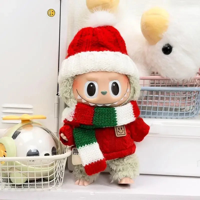 17cm Mini Plush Doll'S Clothes Outfit Accessories For Labubu Idol V1 V2 Christmas party sweater hat scarf set Clothing Gift