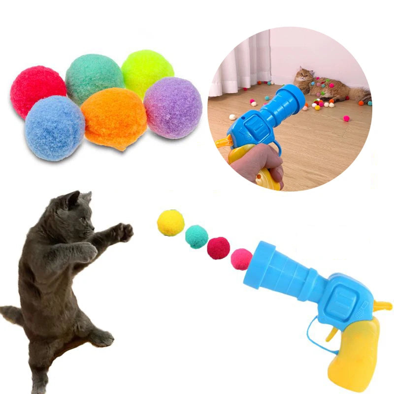 Cat Toys Interactive Launch Training Creative Kittens Mini Pompoms Games Stretch Plush Ball Toys Cat Supplies Pet Accessories