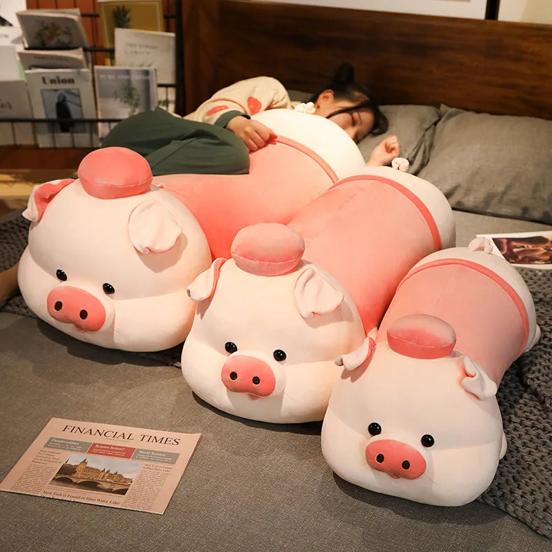 Cute Fat Long Giant Plush lying Pink Pig With Hats Dolls Pillow Girlfriend Sleeping Cushion Nice Birthday Gift For Kids