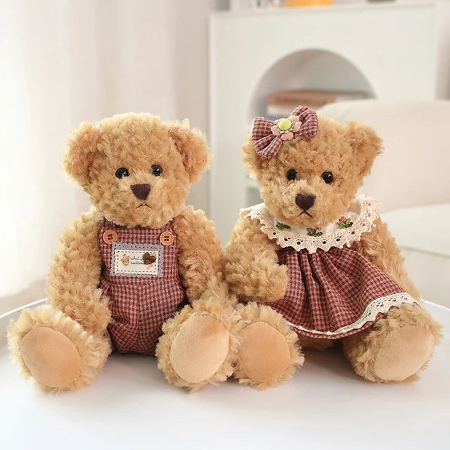 Kawaii Wearing Clothes Bear Couple Little Bear Plush Toys Pink Green  Soft Stuffed Doll For Girls Holiday Plush Doll Gifts