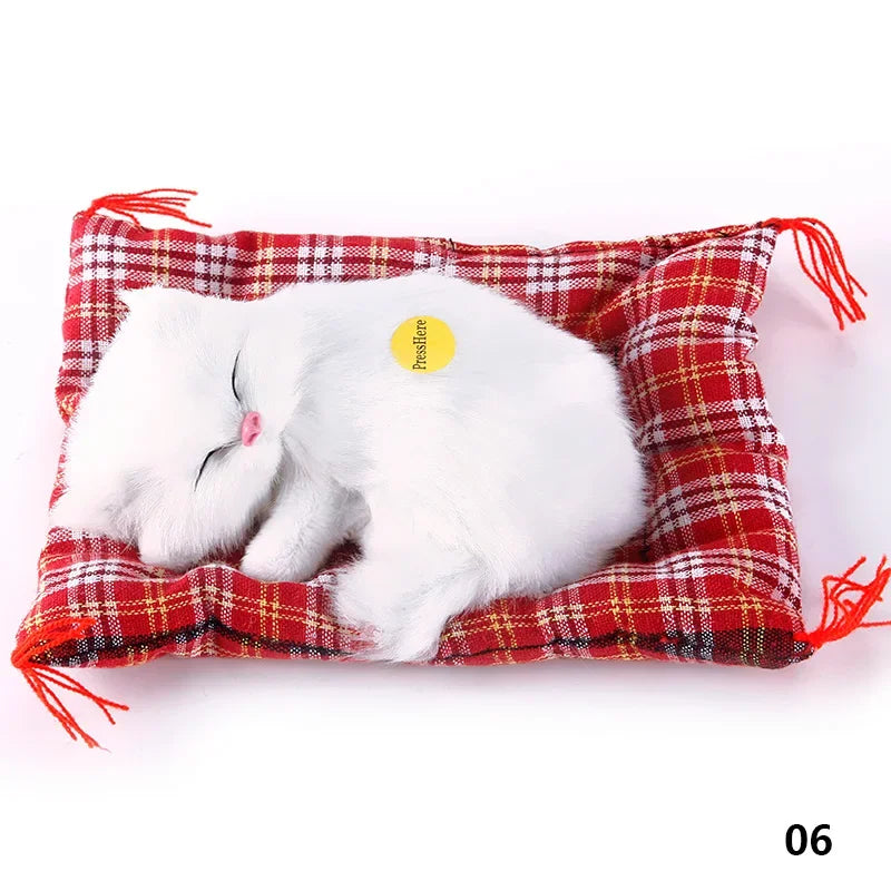 Simulation Cute Animal Doll Plush Sleeping Cats Toy with Sound Children Christmas Gift Party Decor Kids Birthday Gift