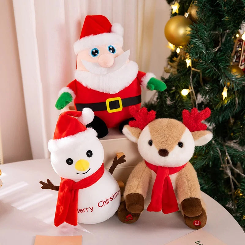 1pc Creative Christmas Luminous Santa Claus Elk Snowman Plush Stuffed Toys Lovely Sing Christmas Music Doll Happy New Year Gift