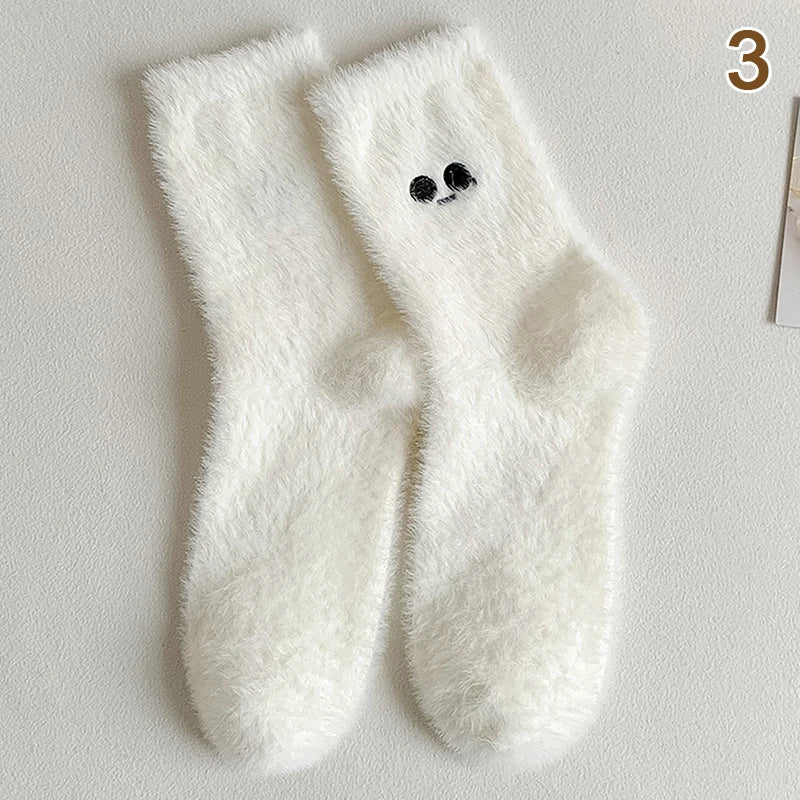 1pairs Mink Plush Fluffy Plush Stocking Medium Tube Sock Girls Cute Butterfly White Cloud Plush Cartoon Mink Plush Socks Indoor