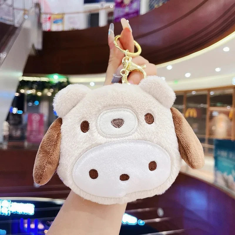 Kawaii Sanrio Plush Keychain Wallet Cinnamoroll Coin Purse Key Chain Kuromi Stuffed Storage Bag Earphone Mini Wallet Toys Girls