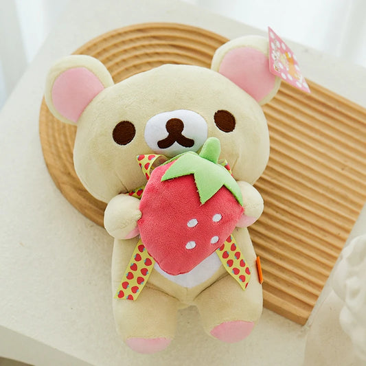 Kawaii Rilakkuma Plush Toys Strawberry Teddy Bear Stuffed Doll Plushies Cute Animal Kawaii Room Decor Birthday Gift for Kid