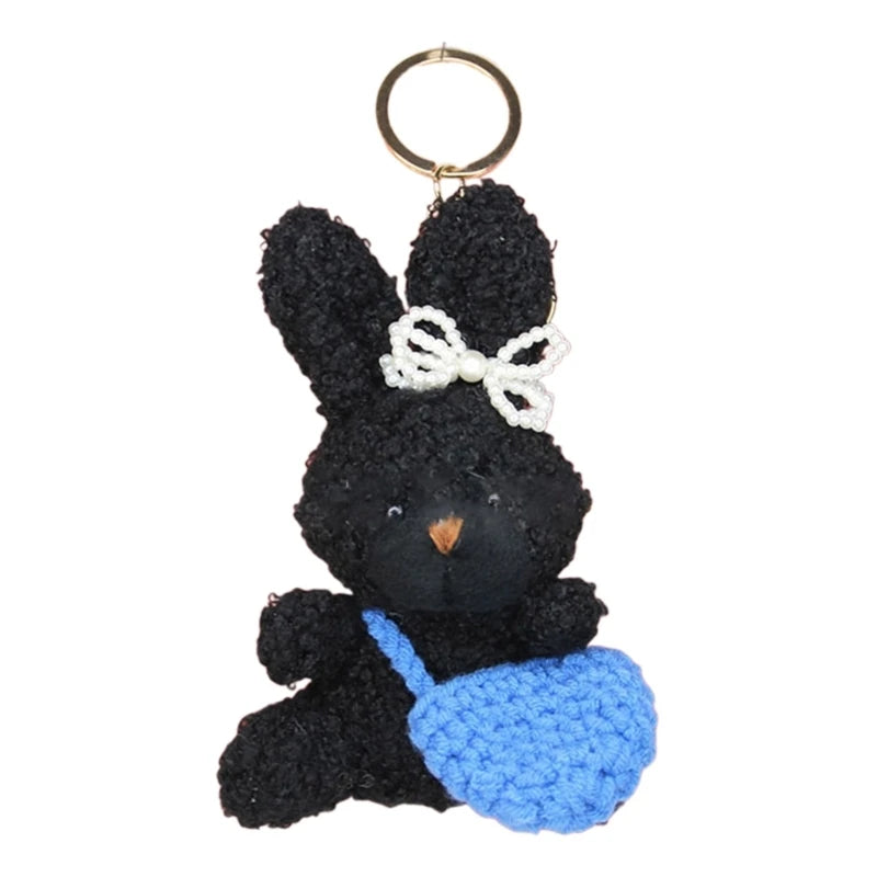 Bowknot Curly Rabbit Keyring Lovely Plush Animal Keychain Versatile Key Rings with Bag Pendant Fashionable Accessory