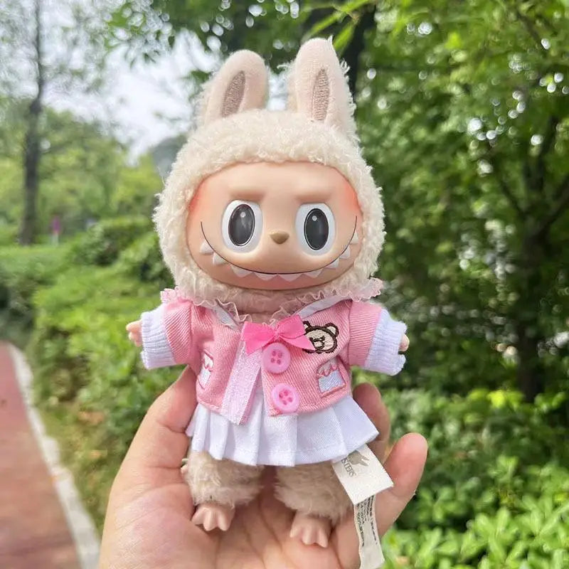 17cm Mini Plush Doll'S Clothes Outfit Accessories for Labubu Clothes Time to chill doll clothes