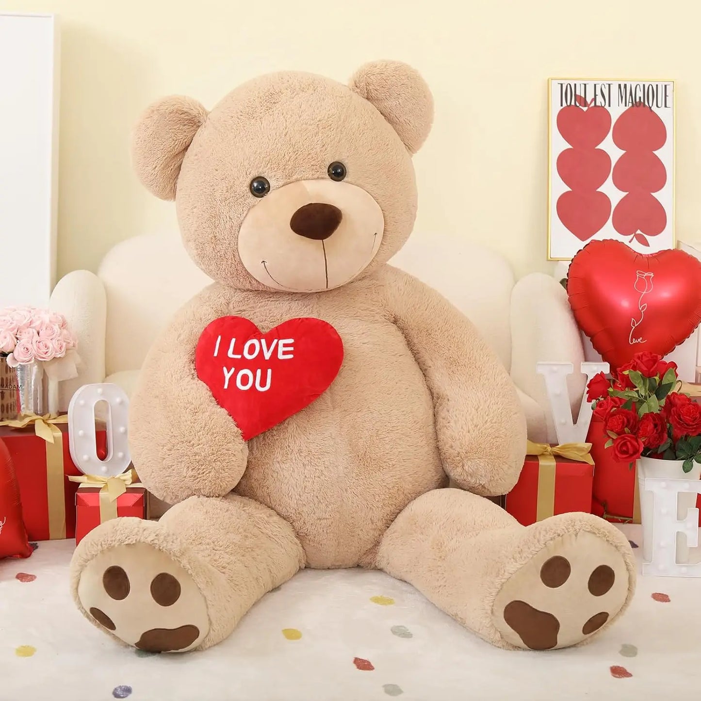 Tezituor Giant Teddy Bear 6ft Stuffed Animals - “I Love You”Red Heart Jumbo Human Size Teddy Bear for Lovers,  Valentine's Day