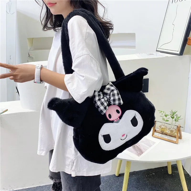 Kawaii Sanrio Plush Cinnamoroll Melody Kuromi Tote Handbags Shoulder Bags Women Fashion Female Messenger Bag Purses Xmas Gifts