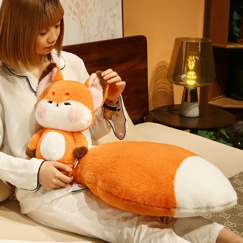 60cm Chubby Lovely Plush Fox With Long Tails Toys Soft Stuffed Animals Orange Fox Dolls Baby Kids Sleep Dolls Room Pillow