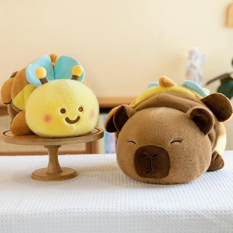 25cm Flip Capybara Bee Plush Toy Simulation Capibara Anime Fluffty Toy Cute Stuffed Animals Reversible Doll Plush Toy for Kids