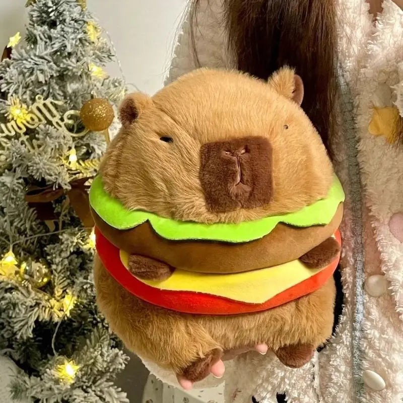 Internet Celebrity Hamburger Capybara Plush Toy Cute Capybara With Birthday Hat Plush Toy, Sleeping Pillow,Best Holiday Gift Kid