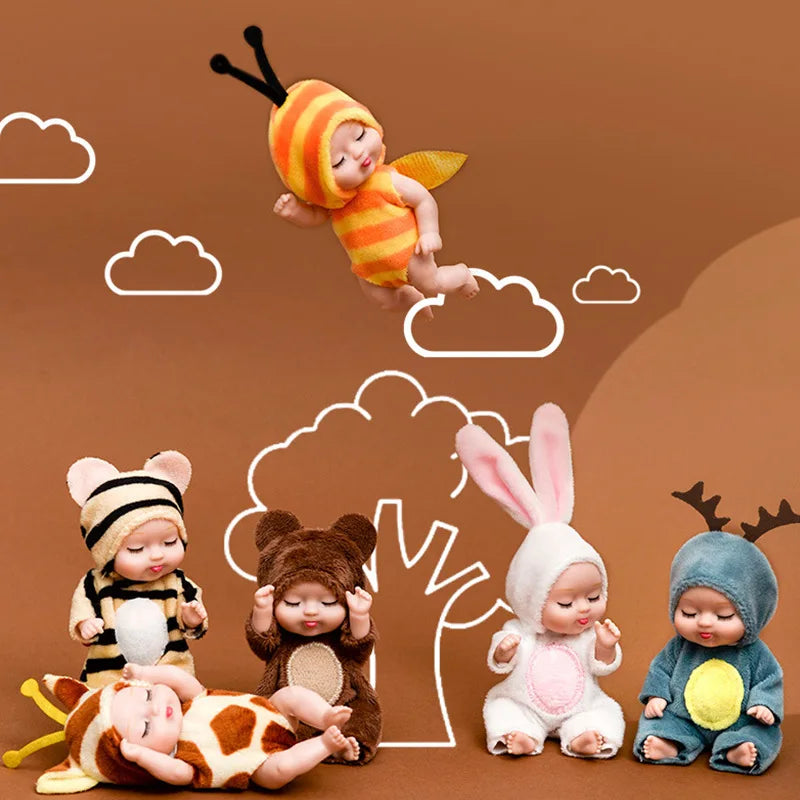 2pcs 13cm Sleep Baby Doll New Fashion Simulation Rebirth Dolls Mini Cute Doll Cartoon Animal Kids Toy for Children Birthday Gift