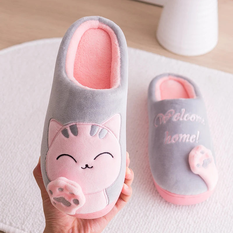 Women's Kawaii Cat Decor Slippers, Comfortable Plush Lined Slip On Shoes, Women's Warm Winter Shoes