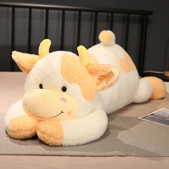 90/110cm Lovely Giant Lying Cow Long Plush Throw Pillow Stuffed Animal Milk Cattle Doll Bed Sleeping Pillow Cushion Home Decor