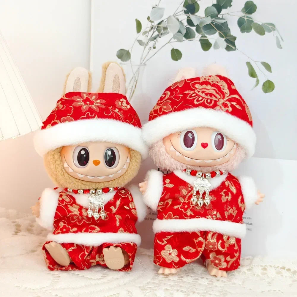 For Coca Cola Series 15-17cm labubu Baby clothes Labubu outfit Christmas festival antique red New Year's clothing Cloak