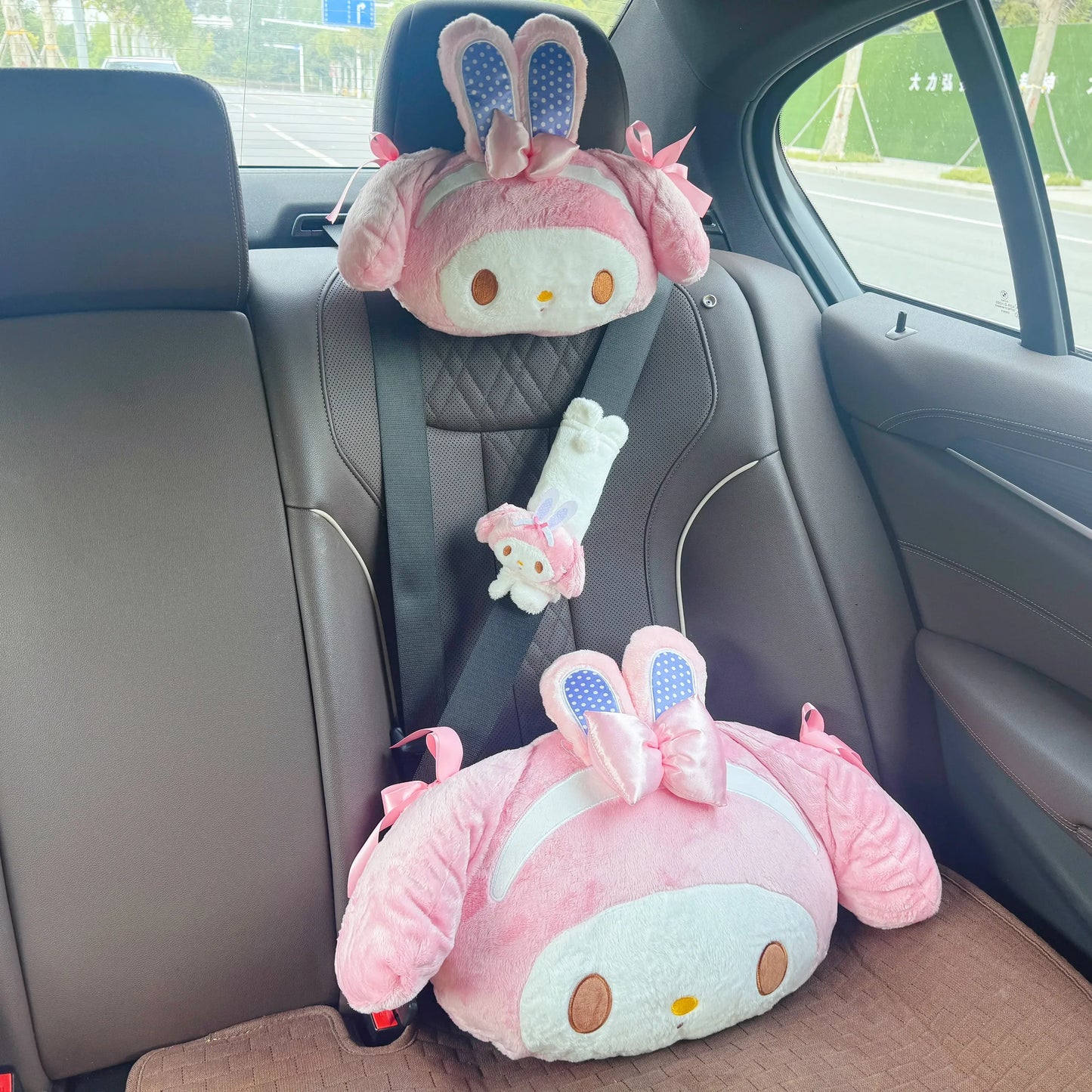 Sanrio Sweet Girl My Melody Back Cushion Headrest Seat Belt Cover Stuffed Anime Cuddly Pillow Sofa Bed Home Decor Xmas Gifts