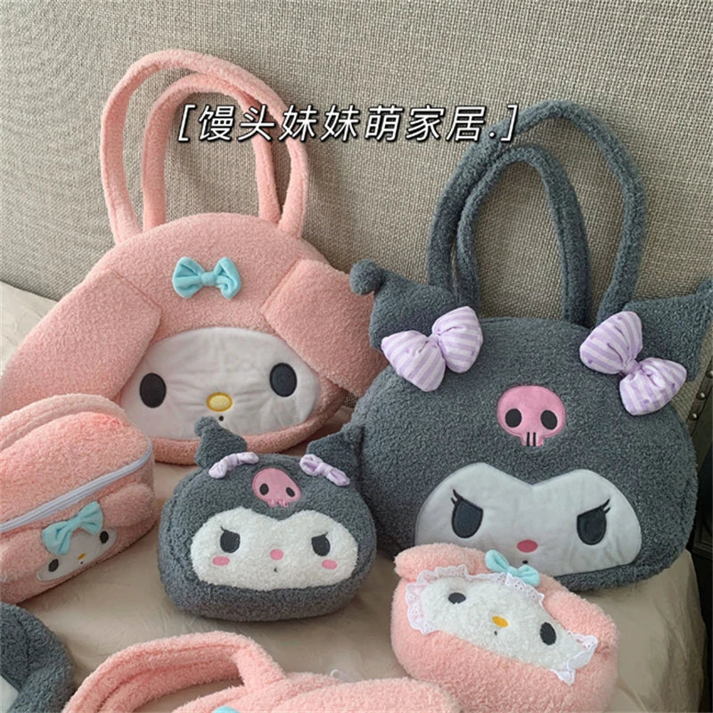 Lovely Japanese Style Kuromi My Melody Cosmetic Case Cosmetic Bag Lolita Shoulder Bag Handbag Plush Bag Cute Gifts For Girl