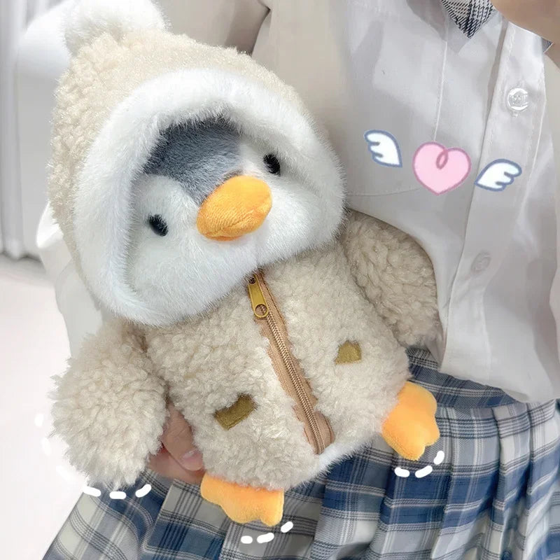 25CM Cute Penguin Wear Winter Clothes Plush Toys Lovely Gray Penguin Wear Polar Bear Cap Stuffed Doll Nice Present