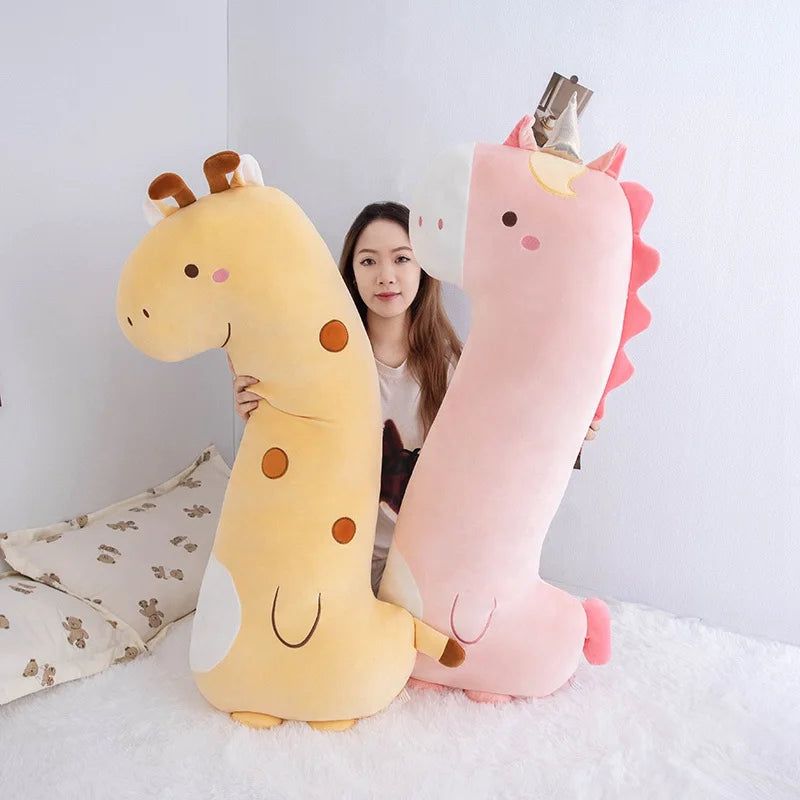 Long Squishy Unicorn Dinosaur Giraffe Kawaii Zoo Animal Plush Giant Pillow Soft Plushie Peluche Doll Kids Birthday Gift