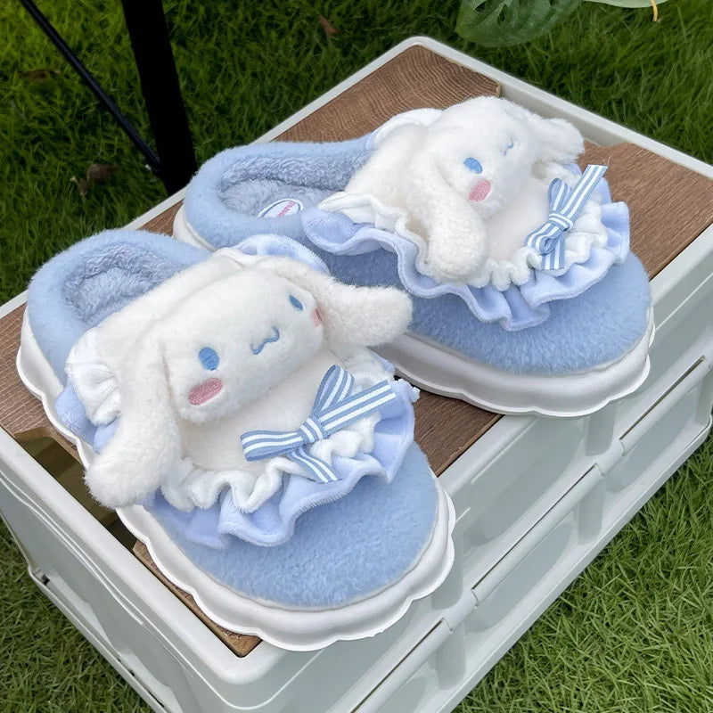 Kawaii Sanrio Home Slippers Hello Kitty Plush Cotton Indoor Bathroom Women 2023 Summer Beach Anti-sli Shoes Kuromi Flip Flops