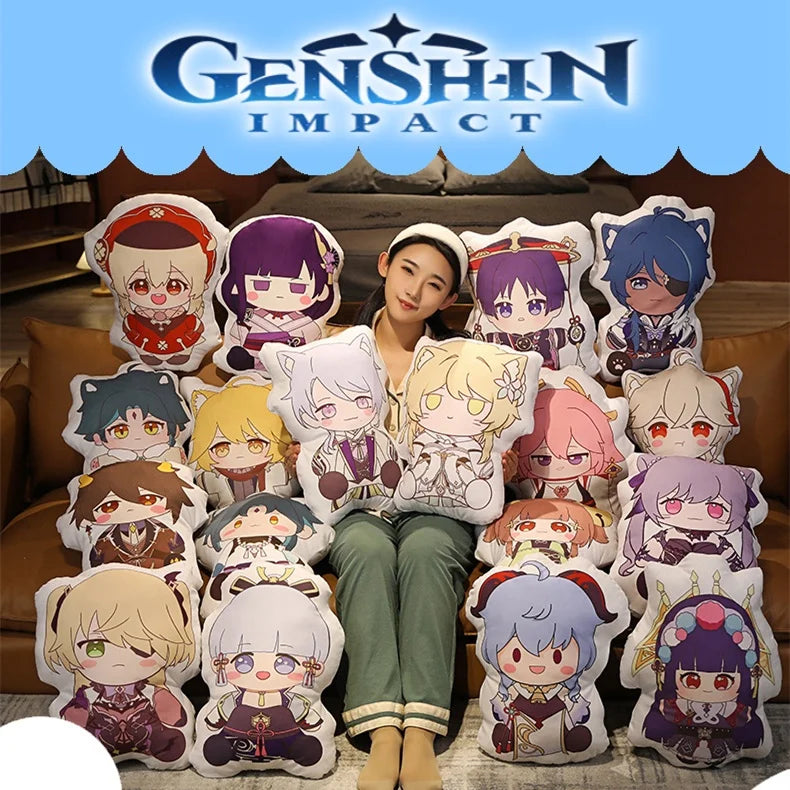 Genshin Impact Plush Toy Soft Cute Scaramouche Kazuha Lumine Yae Miko Throw Pillow Back Cushion Double-sided Printing Plushies