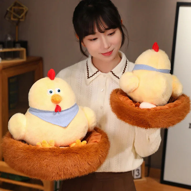 Kawaii Chick Coop Family Plush Toys Chicken Mother Chick Baby Plush Dolls Simulation Hen With Nest Stuffed Animals Kids Gifts